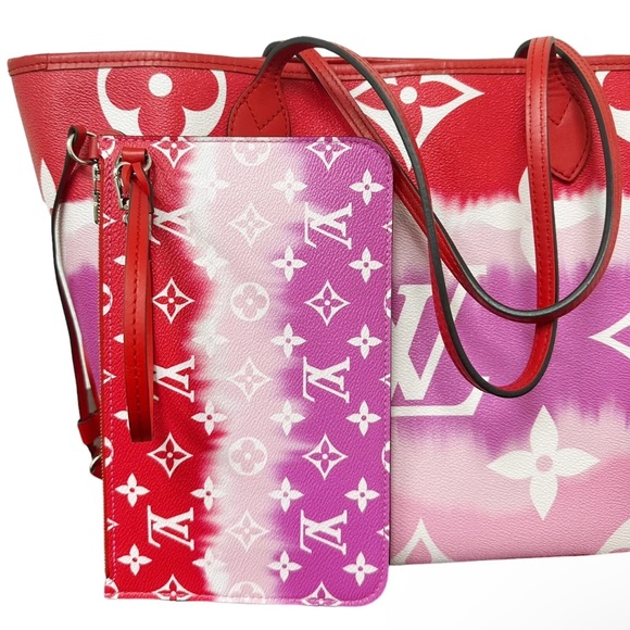 Louis Vuitton Escale Neverfull MM M45127 Rouge Red Pink Watercolor Monogram Tote - Picture 7 of 11